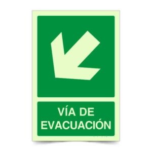 Vía de Evacuación Flecha Izquierda Abajo Fotoluminiscente